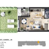 Nord, apartament 1 camera, 43.09 mp utili si curte